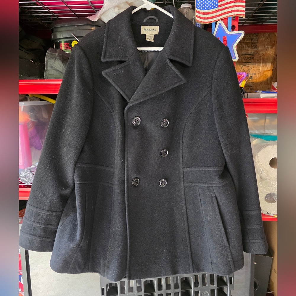 STYLUS Classic Black Pea Coat for Women